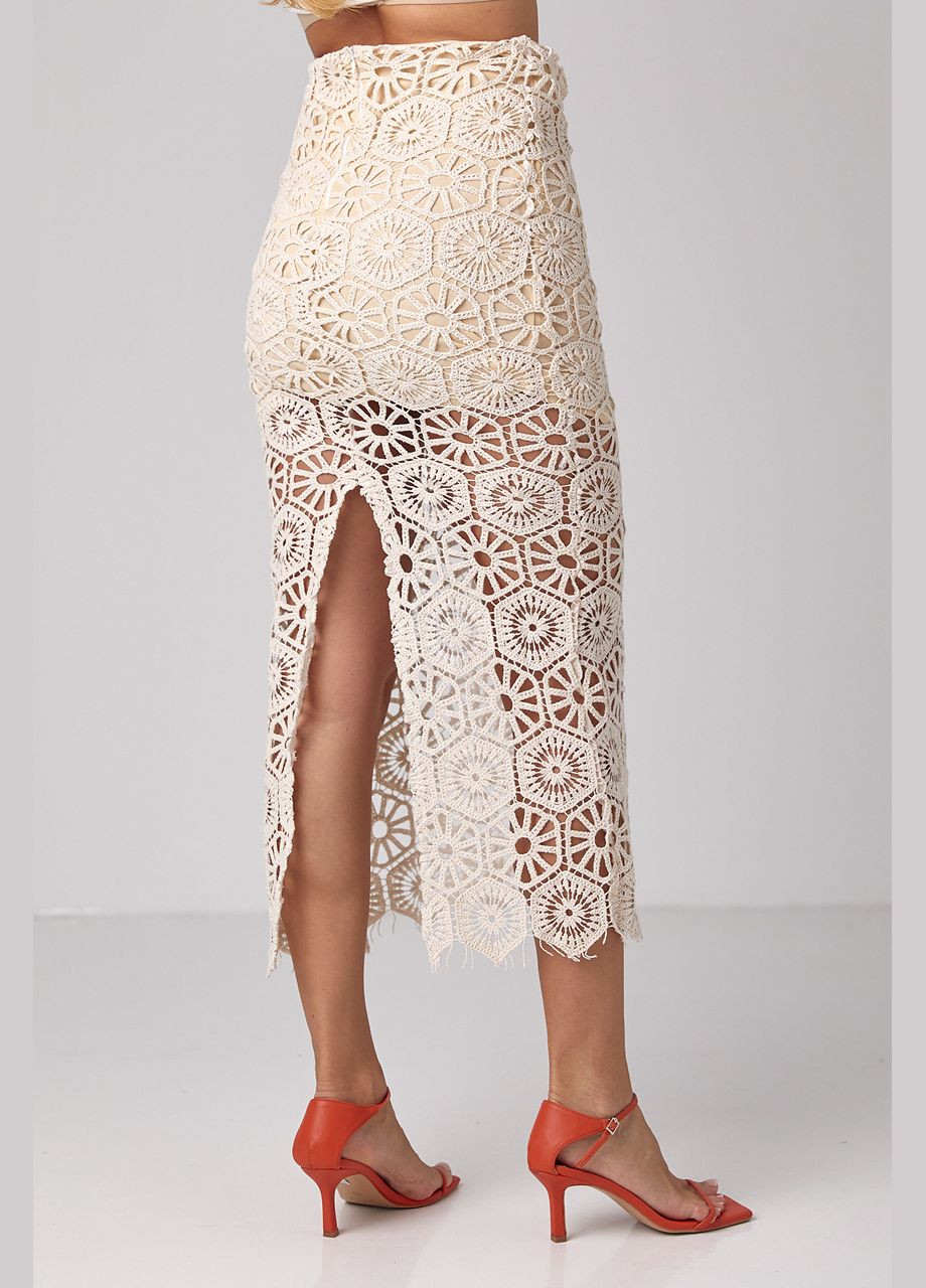 Ажурна спідниця міді з розрізом кремовий колір L (sku_03011) No Brand (315796936)