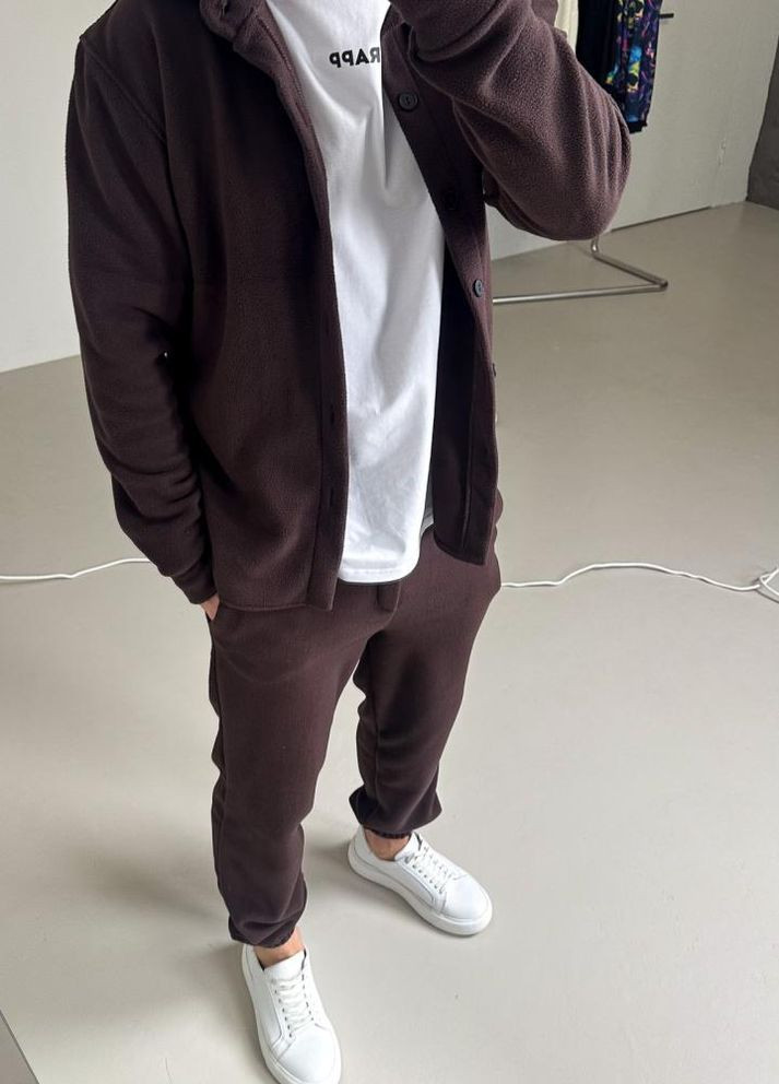 Коричневый демисезонный костюм флис полар No Brand