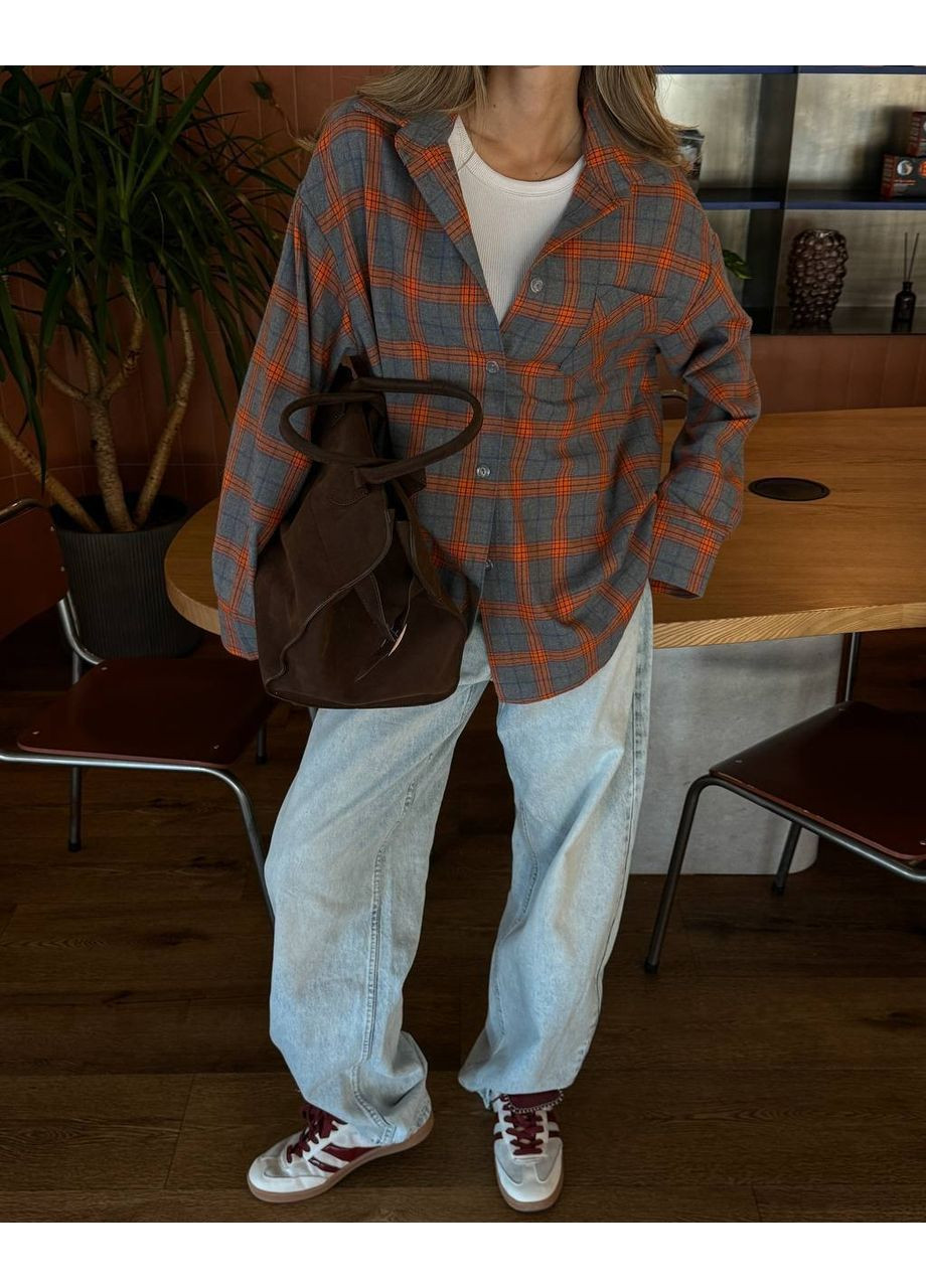 Оранжевая кэжуал рубашка в клетку Україна с длинным рукавом