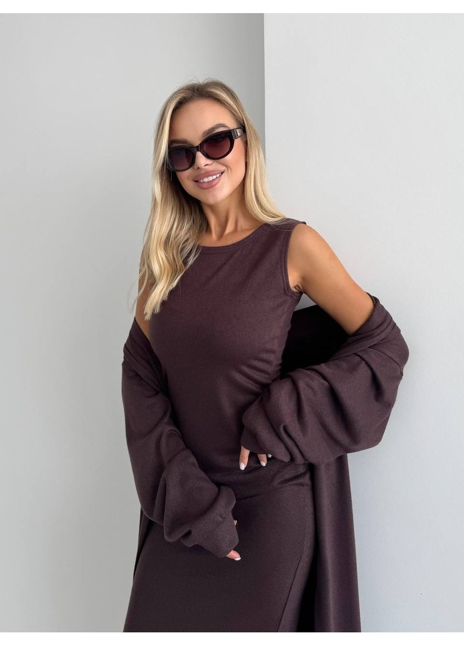 Женский теплый костюм кардиган+платье коричневого цвета 34889 Fashion (362211363)
