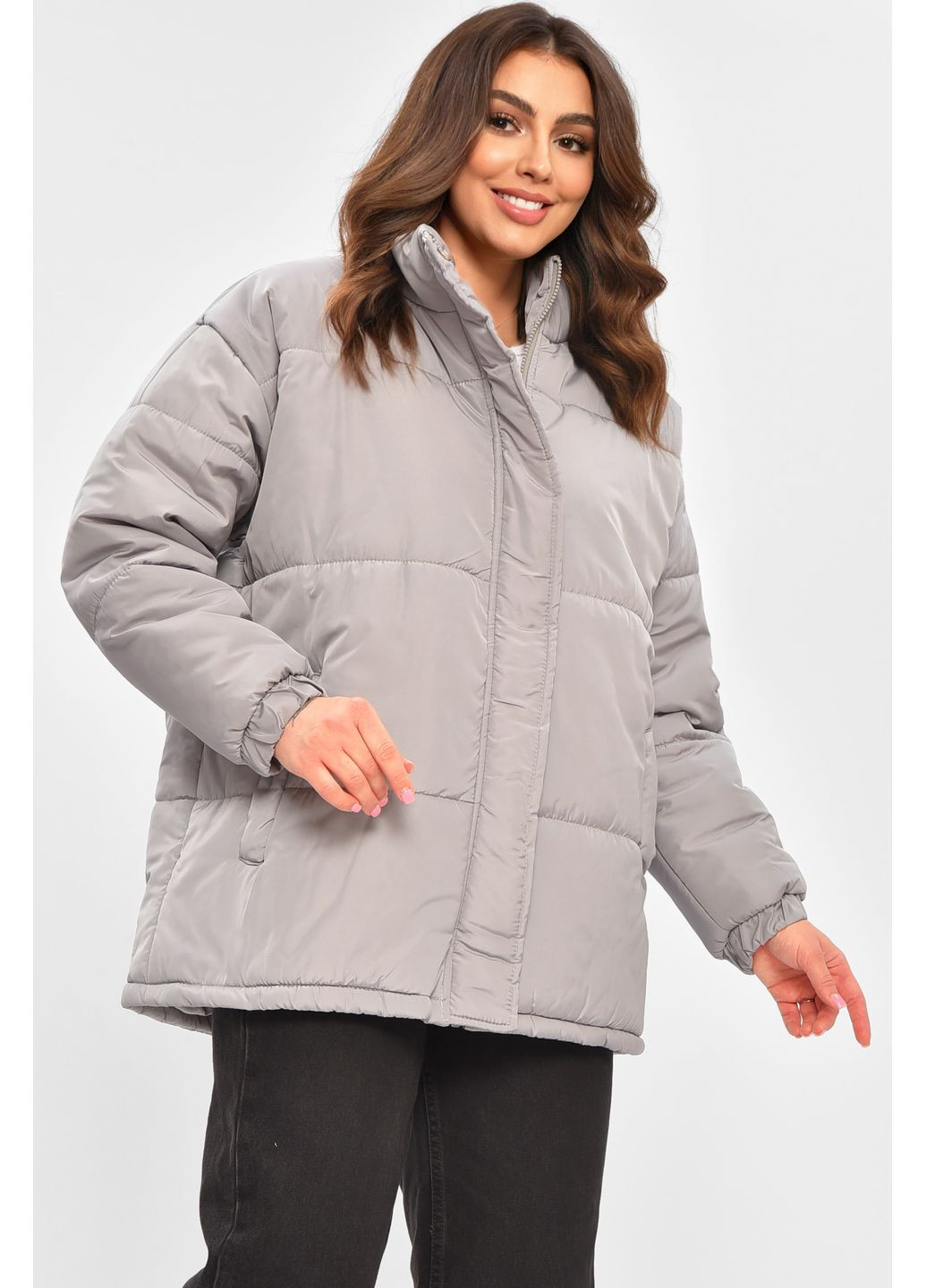 Сіра демісезонна куртка жіноча демісезонна сірого кольору Let's Shop