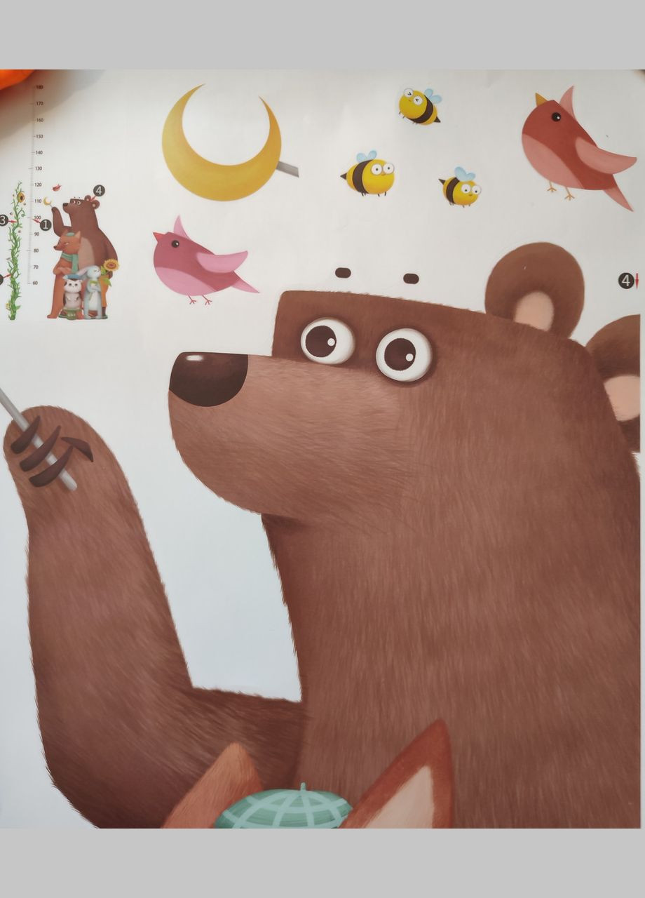 Ростомер наклейка на стену Мишка лиса зайчик и котик (лист 90 х 60 см) Б331 No Brand (334884602)