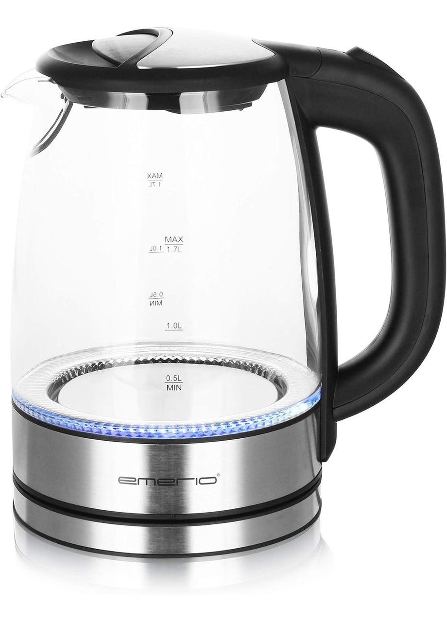 Електрочайник скляний 1,7 л, 2200 Вт, з синім LED-підсвічуванням, автоматичним вимкненням, боросилікатне скло Emerio (359380426)
