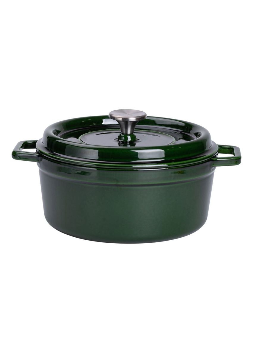 Каструля чавунна емальована 3,5 л з кришкою Ø24 см Зелена HP-1-1 No Brand (353503461)