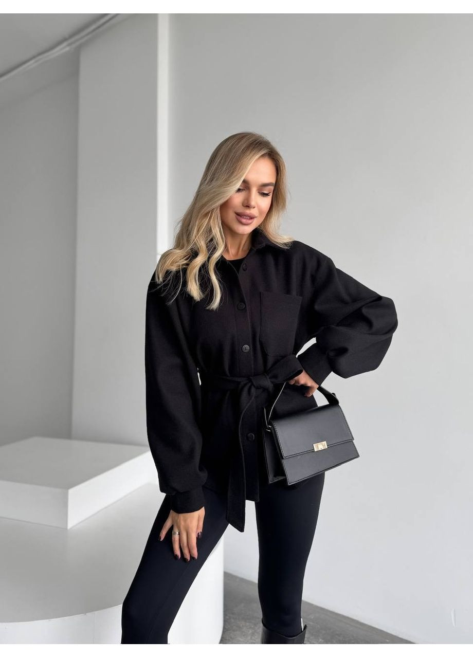 Черное демисезонное Пальто-рубашка женское Style Point