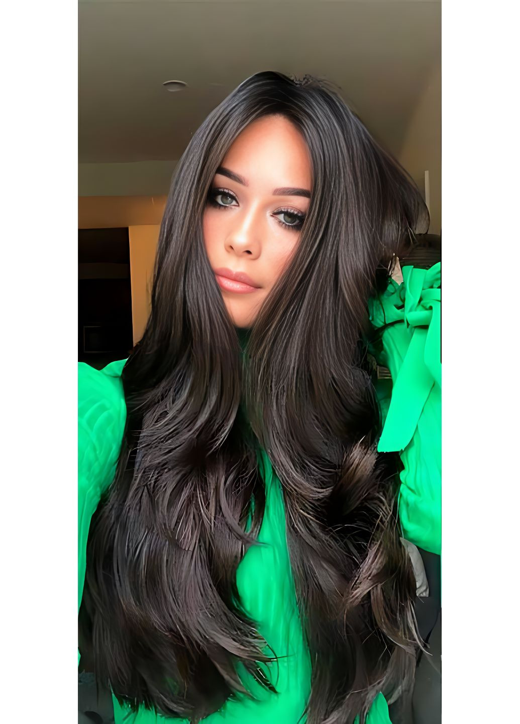 Перука хвиляста без чубчика з проділом 65 см Брюнетка No Brand (368893765)