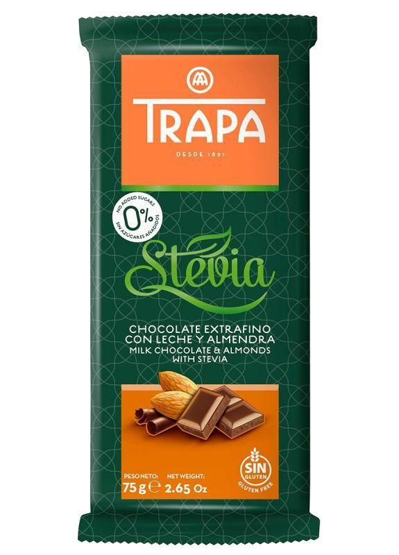 Молочный шоколад без сахара с миндалем Trapa Stevia, 75 г No Brand (329441059)