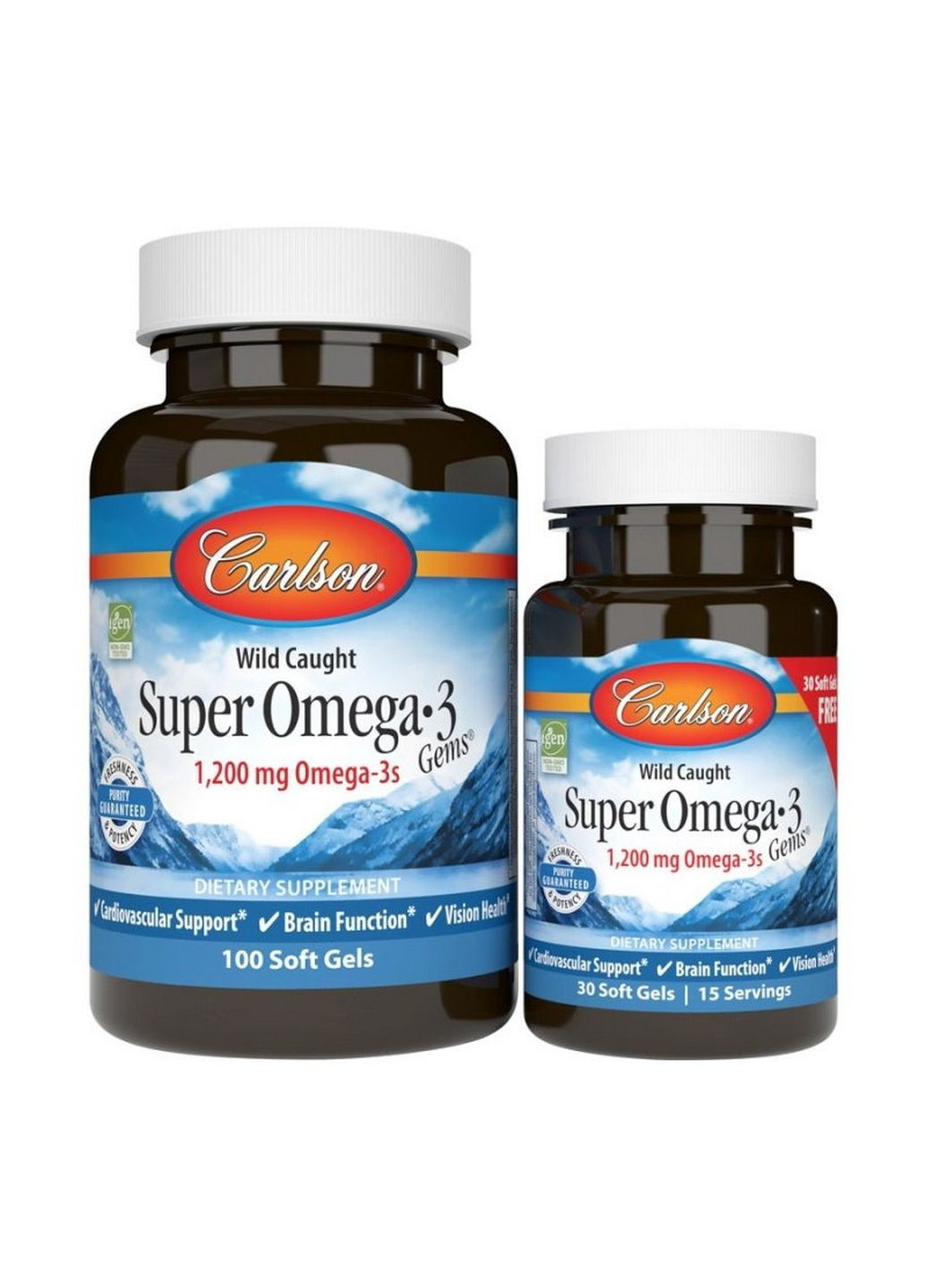 Жирные кислоты Wild Caught Super Omega-3 Gems 1200 mg, 100+30 капсул Carlson Labs (293419894)