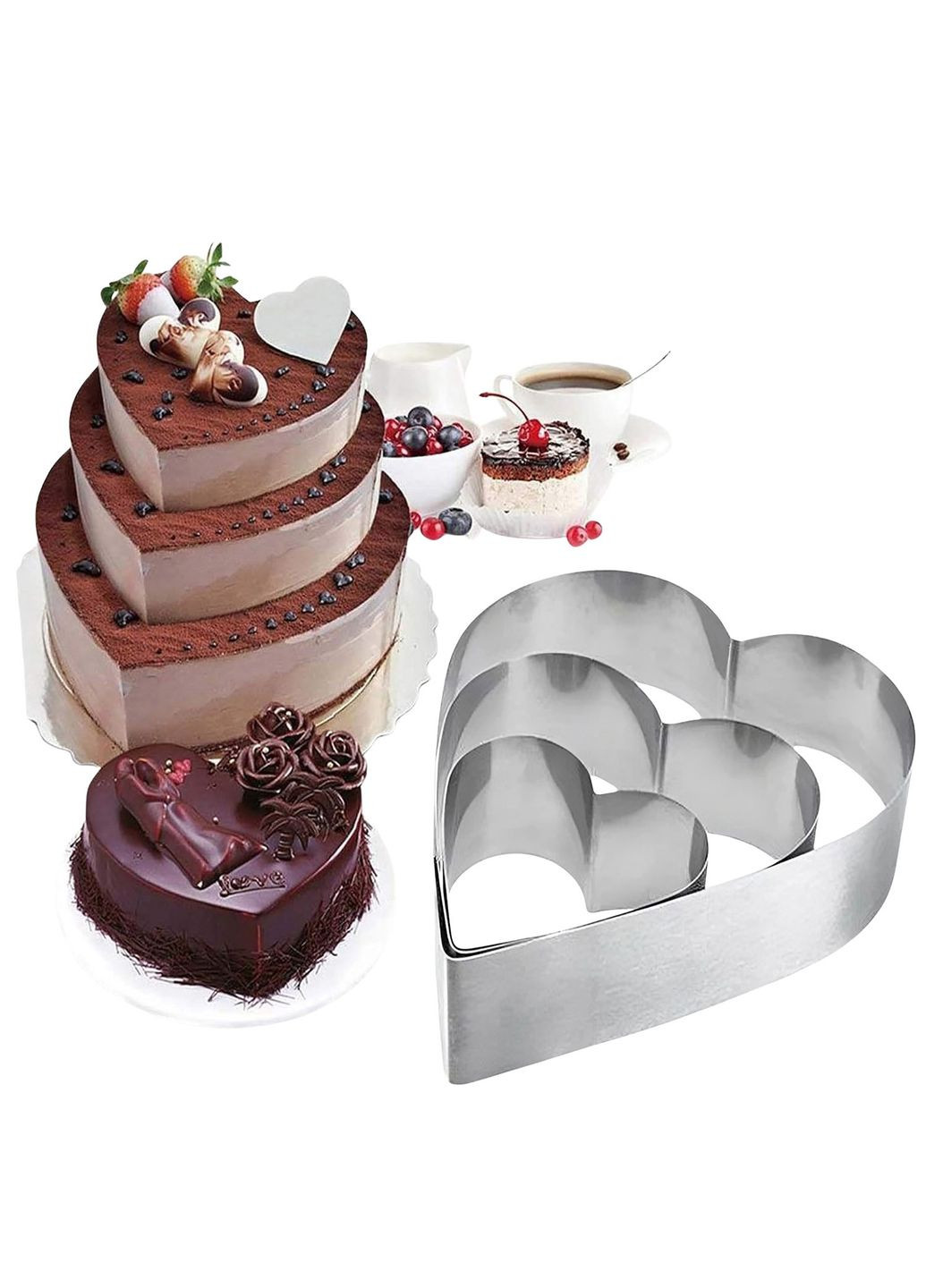 Набір металевих форм кілець для десертів, тістечок, випічки тортів у формі сердець 20х19 см (висота 10 см) Master Class (323039397)