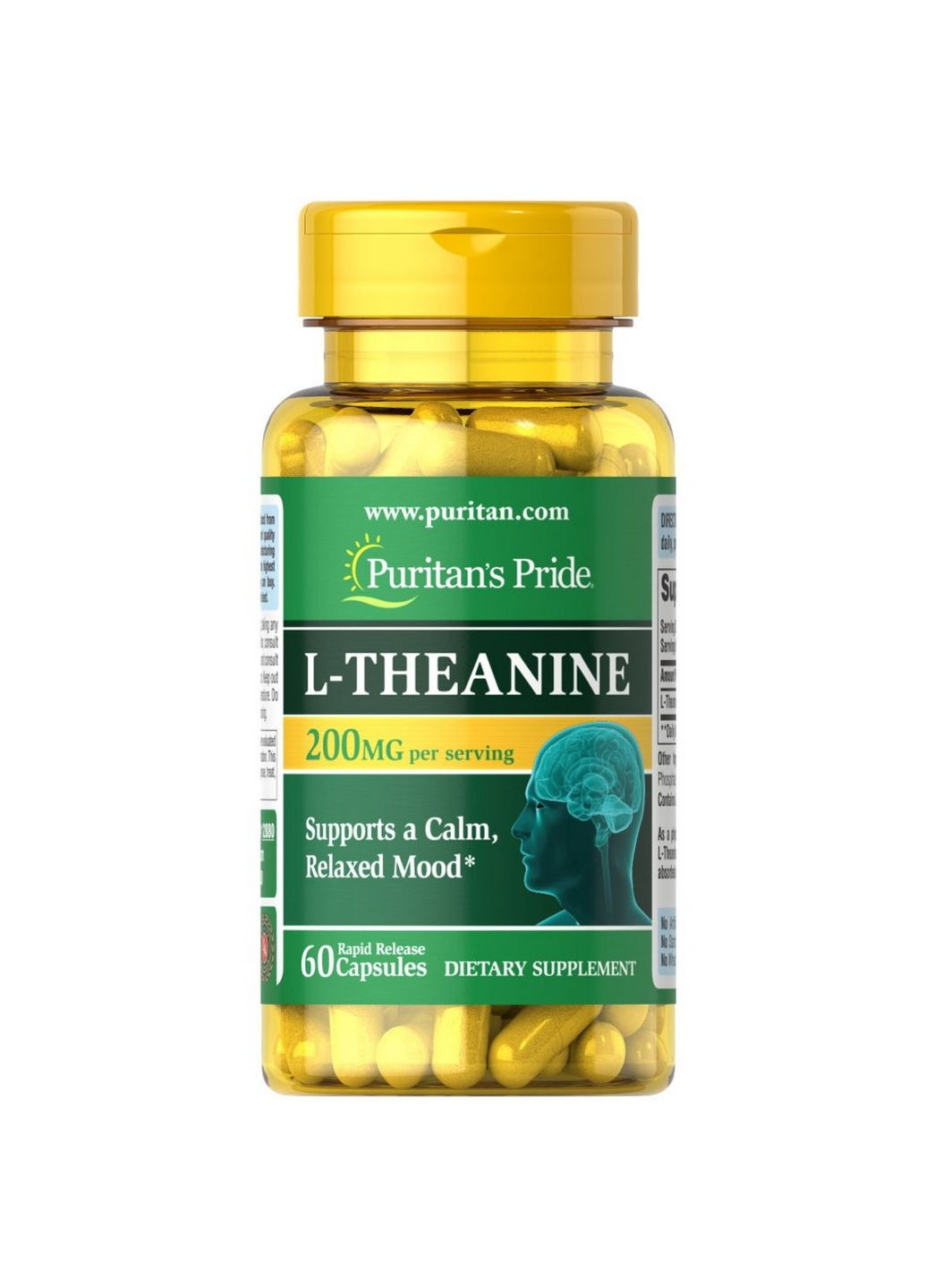 Аминокислота L-Theanine 200 mg, 60 капсул Puritans Pride (293339963)