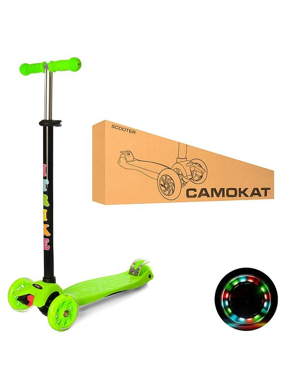 Дитячий самокат 3-х колісний JR 3-003-G з підсвіткою колес Зелений Scooter (327796782)