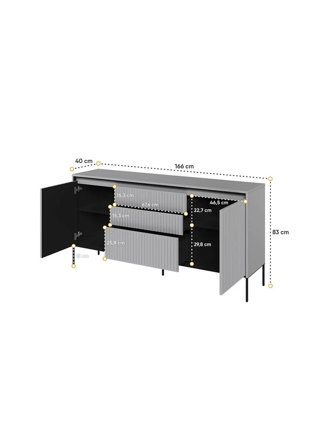 Комод 2д3ш Тренд / Trend сірий/чорний з підсвіткою TR-01 LENART (360548587)