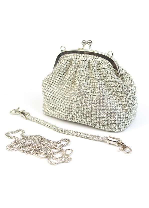 Серебристый маленький вечерний парадный клатч из камней на цепочке Alex&Mia (354182786)