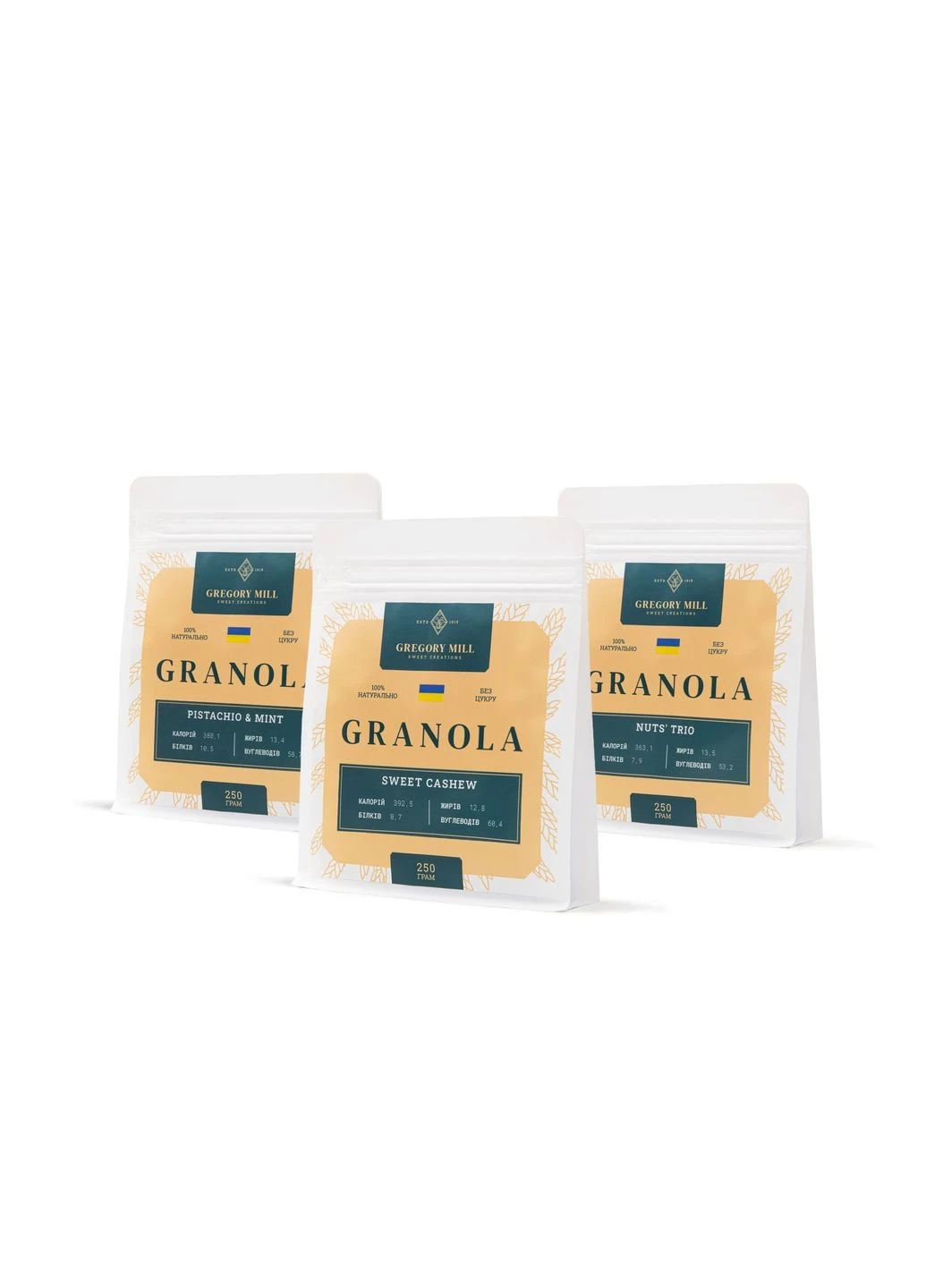 Смачний набір горіхів Nuts’ Gregory Sweet Cashew Nuts’ Trio Pistachio Mint 750 г енергетичний перекус для здорового харчування Gregory Mill —