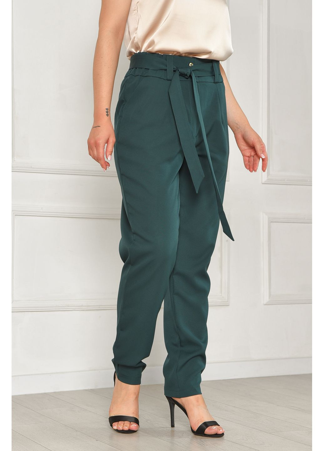 Штани жіночі однотонні темно-зеленого кольору Let's Shop (348781872)