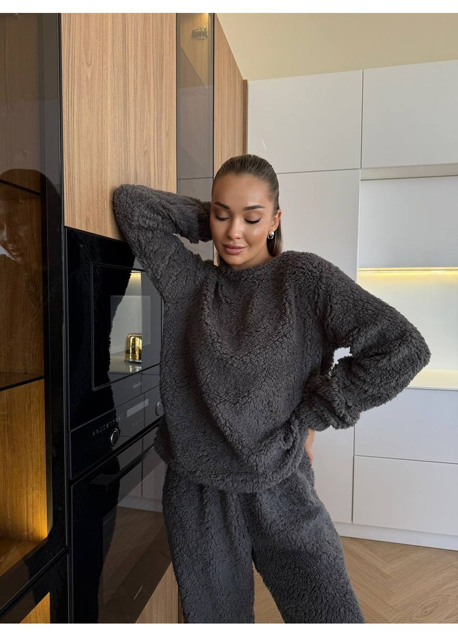 Графитовая зимняя женская пижама кофта + брюки No Brand