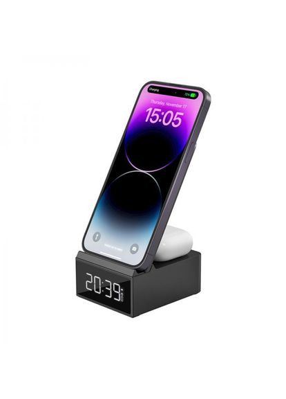 Беспроводное зарядное устройство Platinum для iPhone/Airpods 15Вт 2в1 с часами | Док-станция Wi-W011 WIWU (301087018)