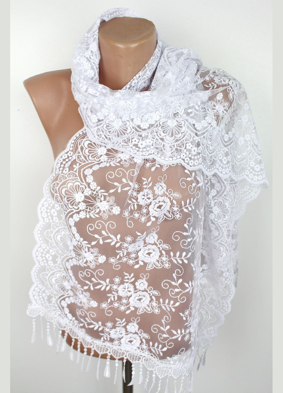 Шарф белый свадебный церковный ажурный 150019 Husta (322502499)