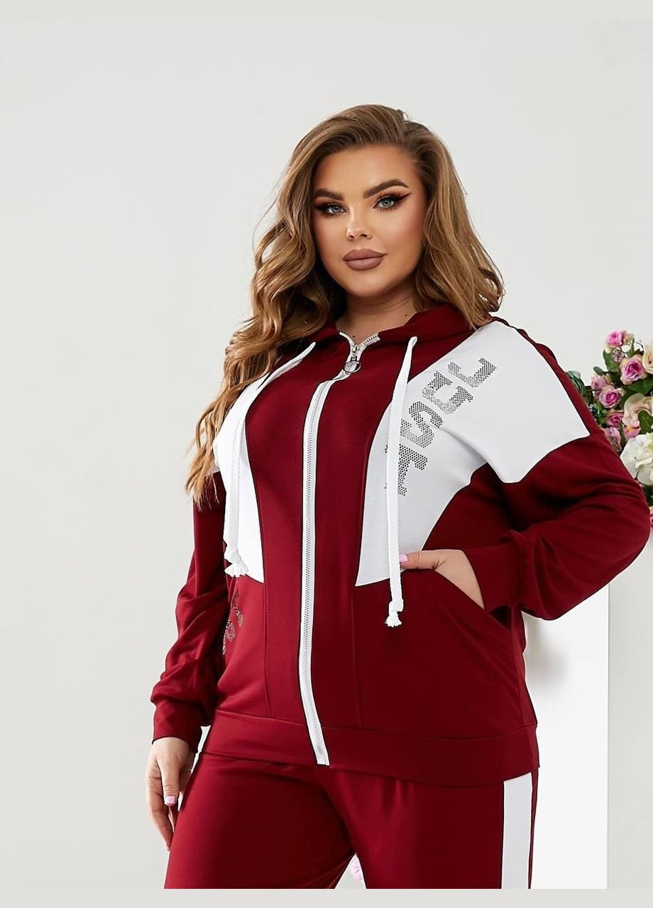 Жіночий спортивний костюм батал бордо трикотажний з капюшоном на змійці для літа/весни Viki Спортивний костюм (316218926)