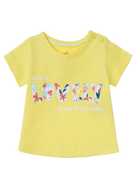 Желтая демисезонная футболка хлопковая з принтом для девочки 348040 062-68 см (2-6 мес.) Lupilu
