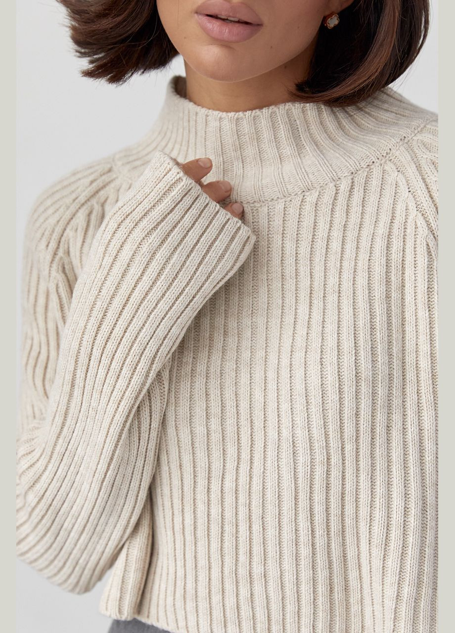 Короткий вязаный свитер в рубчик с рукавами-регланами 3935 Lurex (280910098)