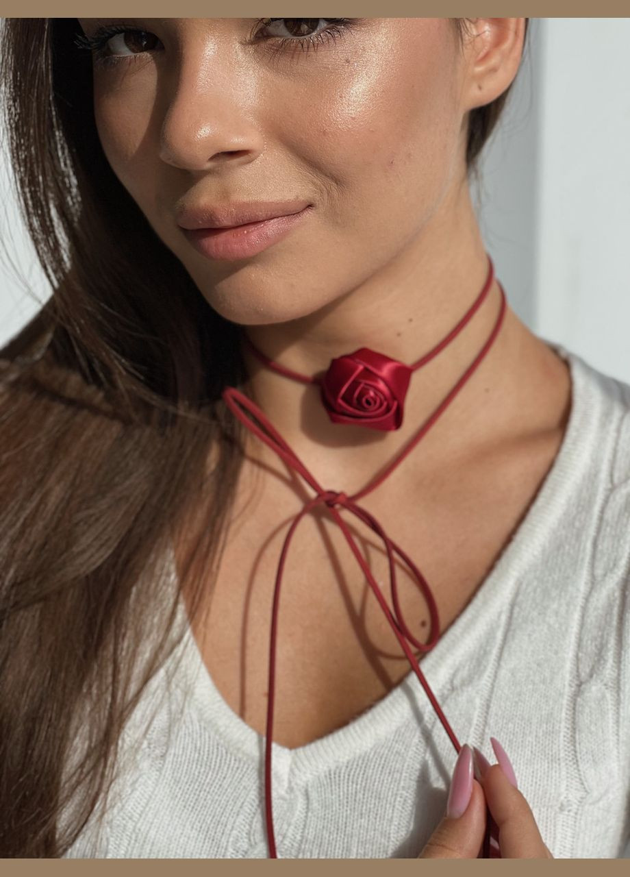 Чокер квітка з атласу бордового кольору на шнурку D.Hats текстиль (285710707)