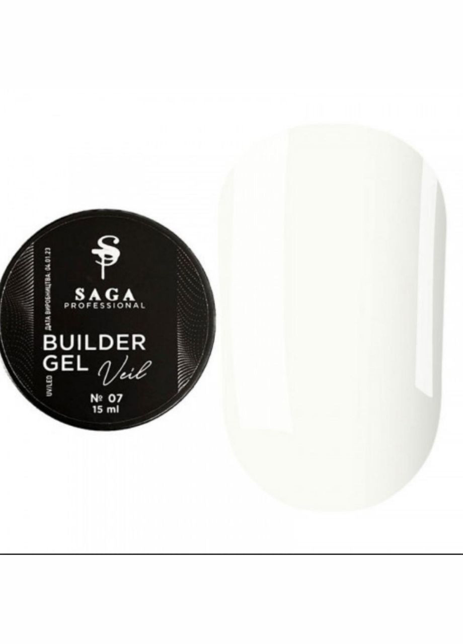 Гель для нарощування нігтів PROFESSIONAL BUILDER GEL VEIL 07 білий, 15 мл Saga (334727306)