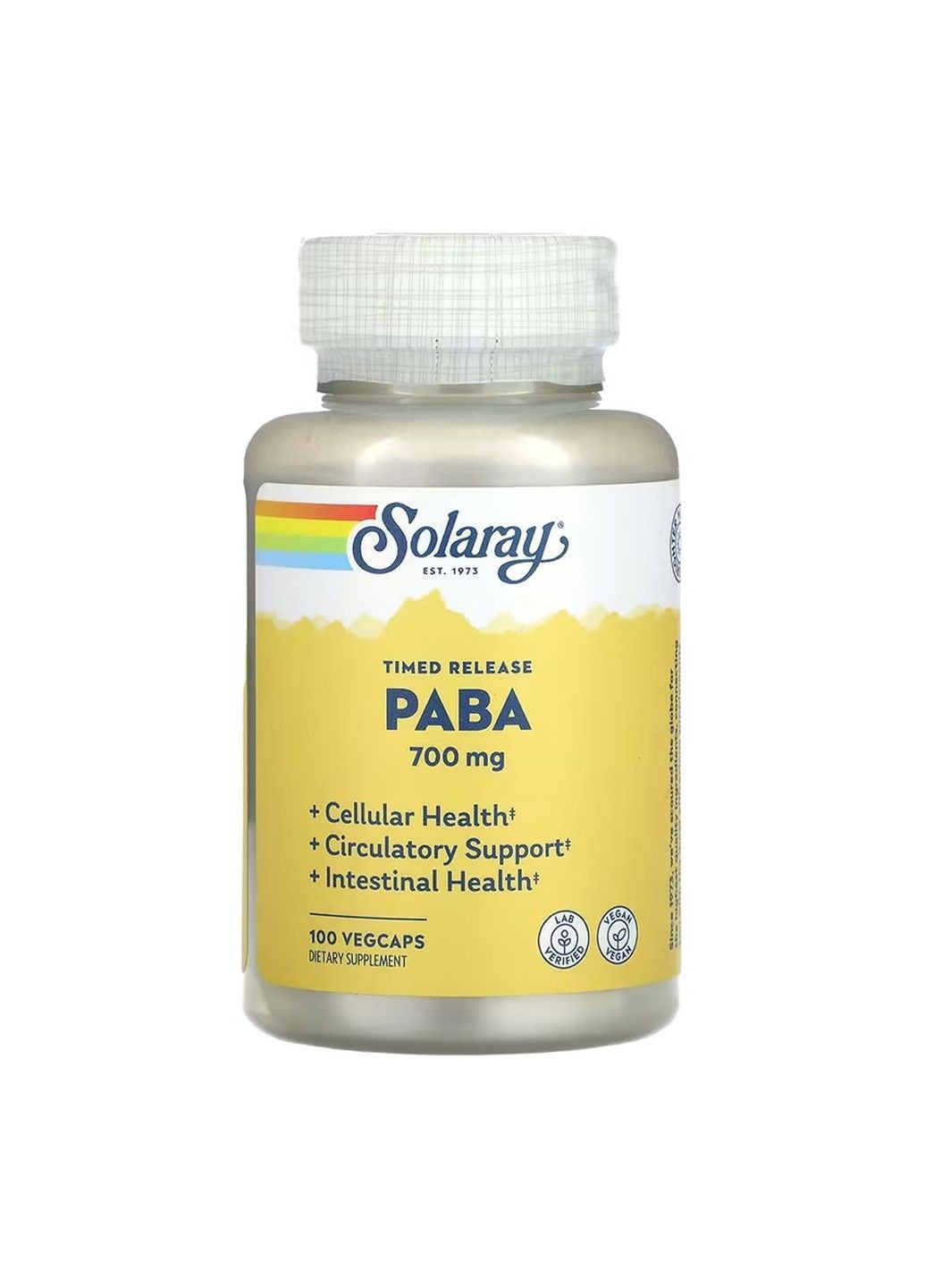 , ПАБК с замедленным высвобождением, 700 мг, 100 растительных капсул Solaray (366667530)