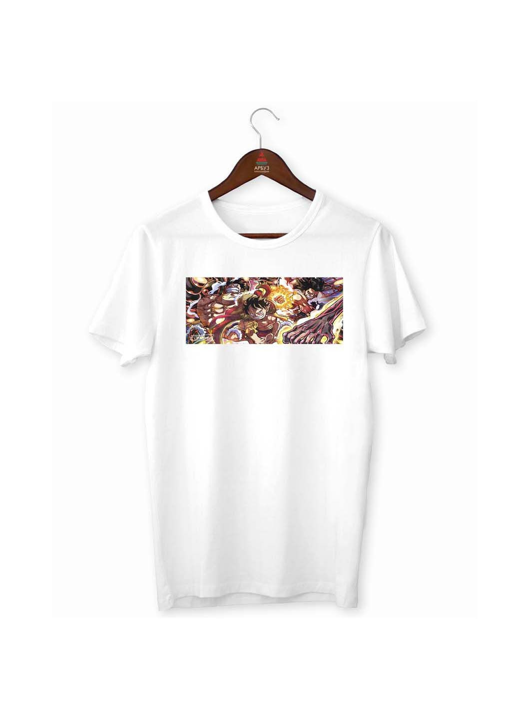 Біла футболка one piece ван-піс luffy луффі гому но мі техніки четвертого гіру Кавун