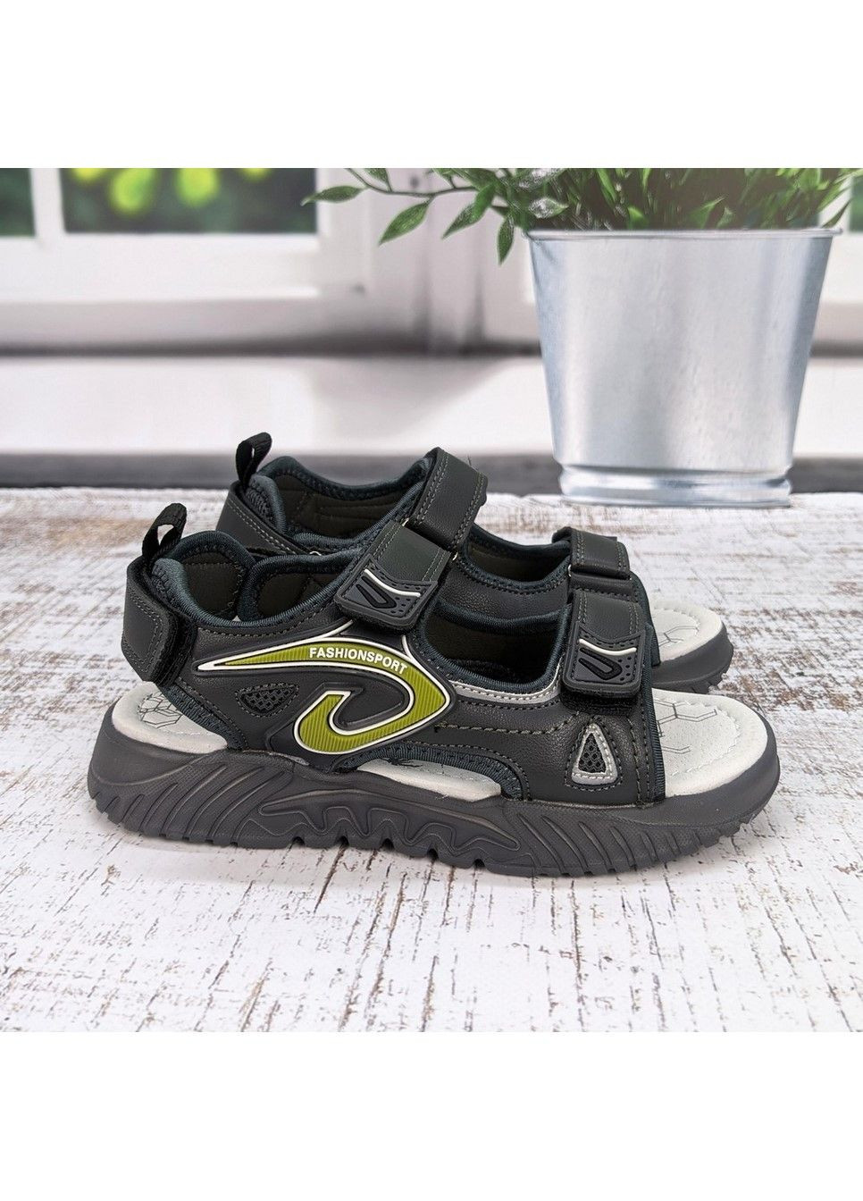 Серые повседневные босоножки детские сандалии для мальчика Fashion на липучке