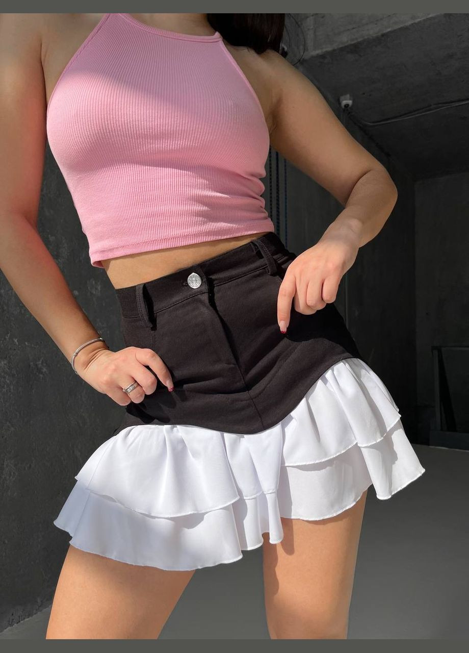 Черное джинсовая юбка имитация баски No Brand