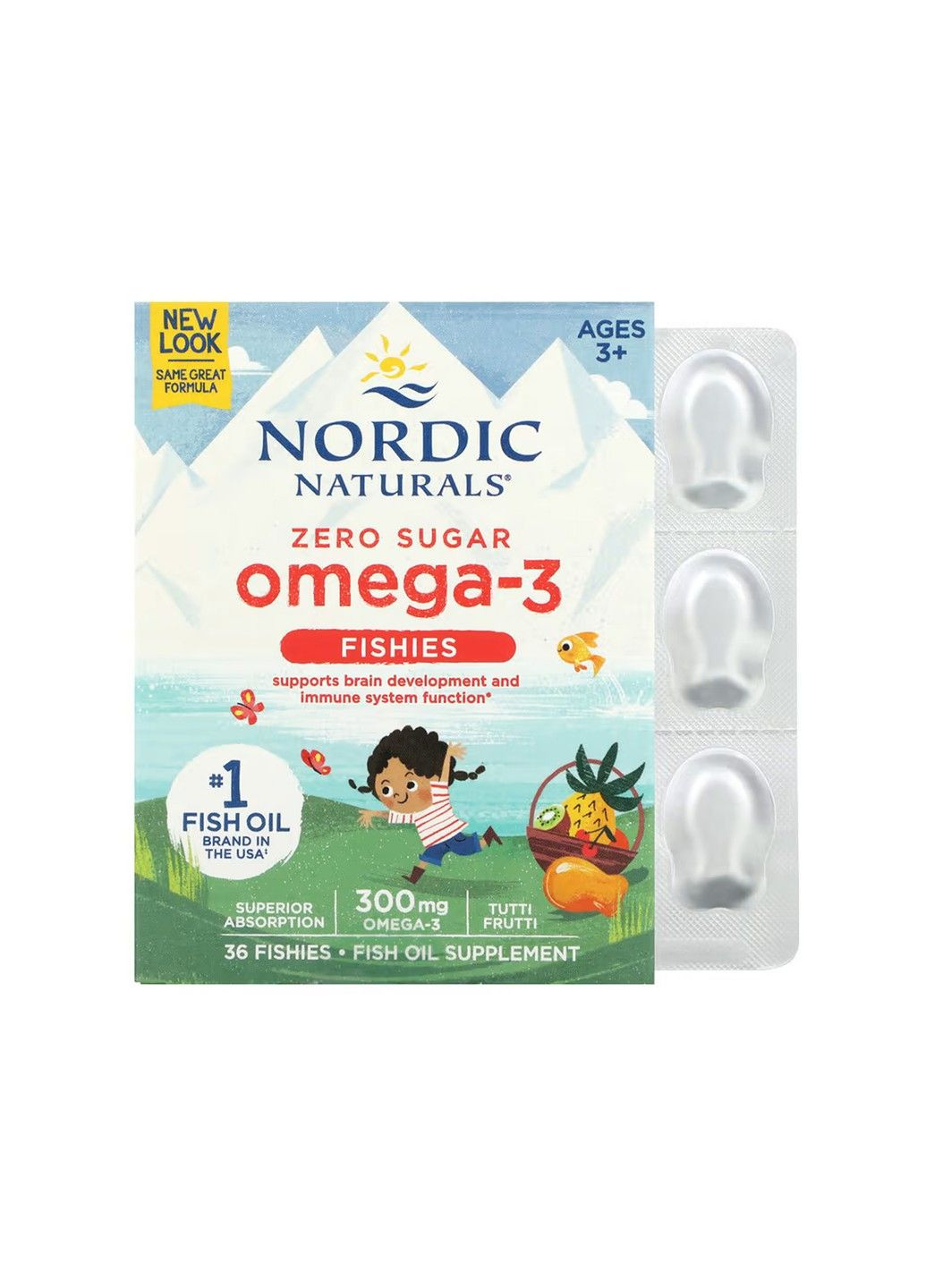 Omega-3 Fishies, без цукру, для дітей віком від 3 років, тутті-фрутті, 300 мг, 36 таблеток у формі рибок Nordic Naturals (354180633)