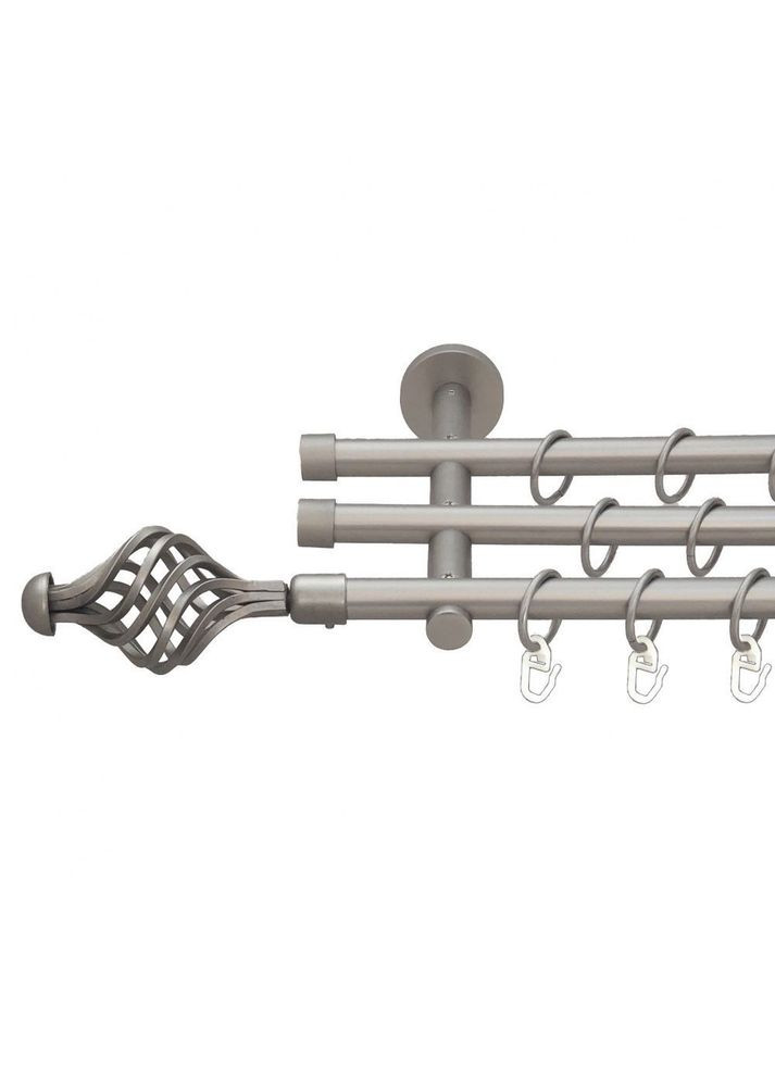 Карниз Арезо металевий трирядний циліндр (20 см) гладка труба Сатин 16\16\16 мм 300 см (6099458) ORVIT (300797548)