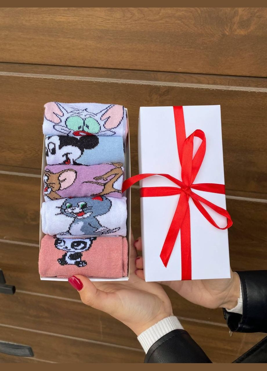 Комбинированные набор женских носков 36-41 5 пар с мультяшным рисунком в подарочной коробке. Vakko (308824156)