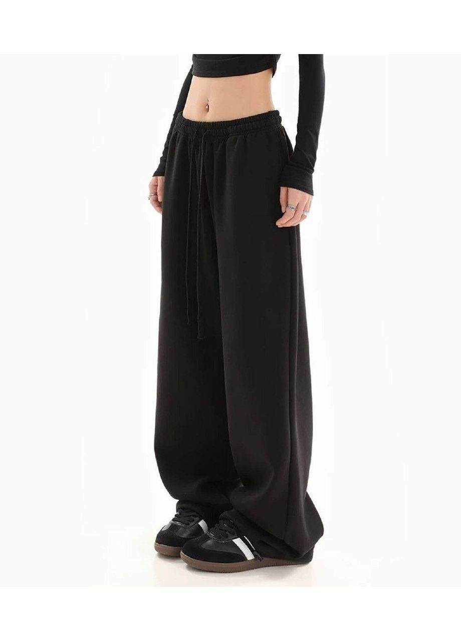 Женские широкие осенние спортивные штаны на затяжках внизу ткань двунитка, серый No Brand (361878507)