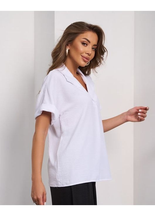 Белая свободная блуза с воротником ISSA PLUS 15278