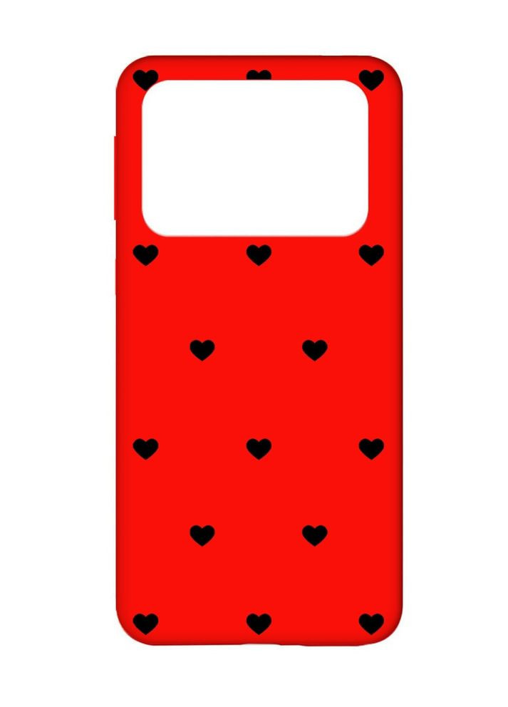 Матовий червоний чохол на Xiaomi Poco X4 Pro 5G Сердечка чорні (принт 402) Creative (355403711)