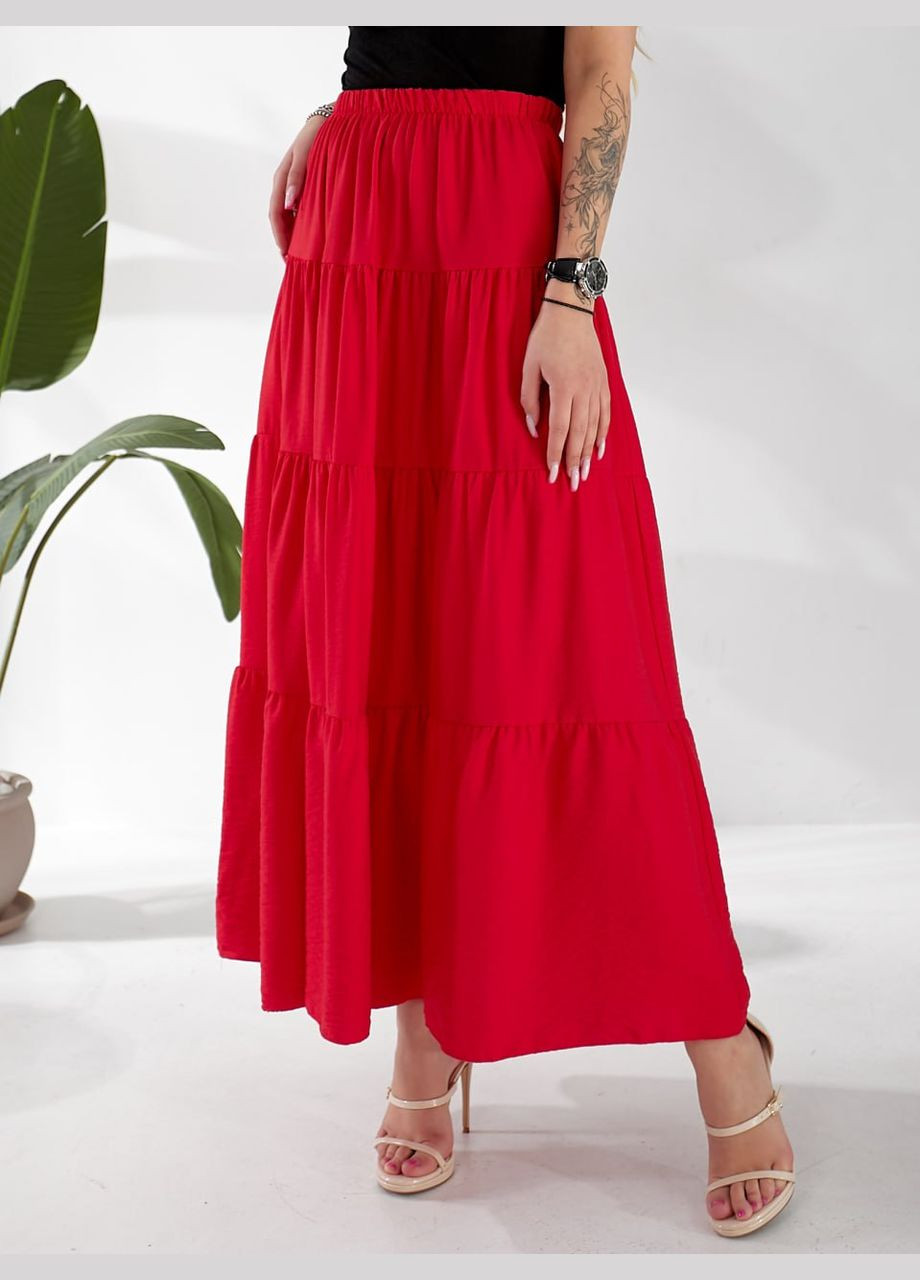 Красная повседневная однотонная женская юбка с воланами Avanti