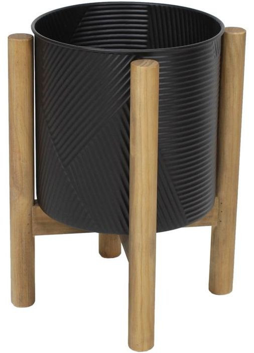 Металеве кашпо "Ravenna" на дерев'яній підставці 42см, чорне Bona (372175876)
