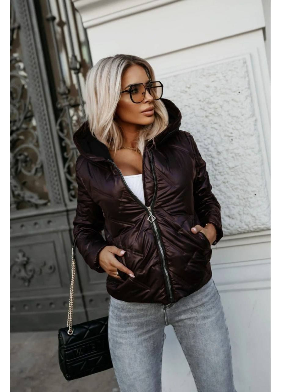 Темно-коричневая демисезонная куртка плащевка лакейная пайка на силиконе 150+подкладка,с капюшоном Україна