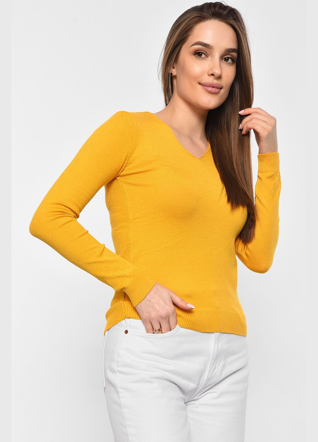 Горчичный демисезонный кофта женская горчичного цвета пуловер Let's Shop