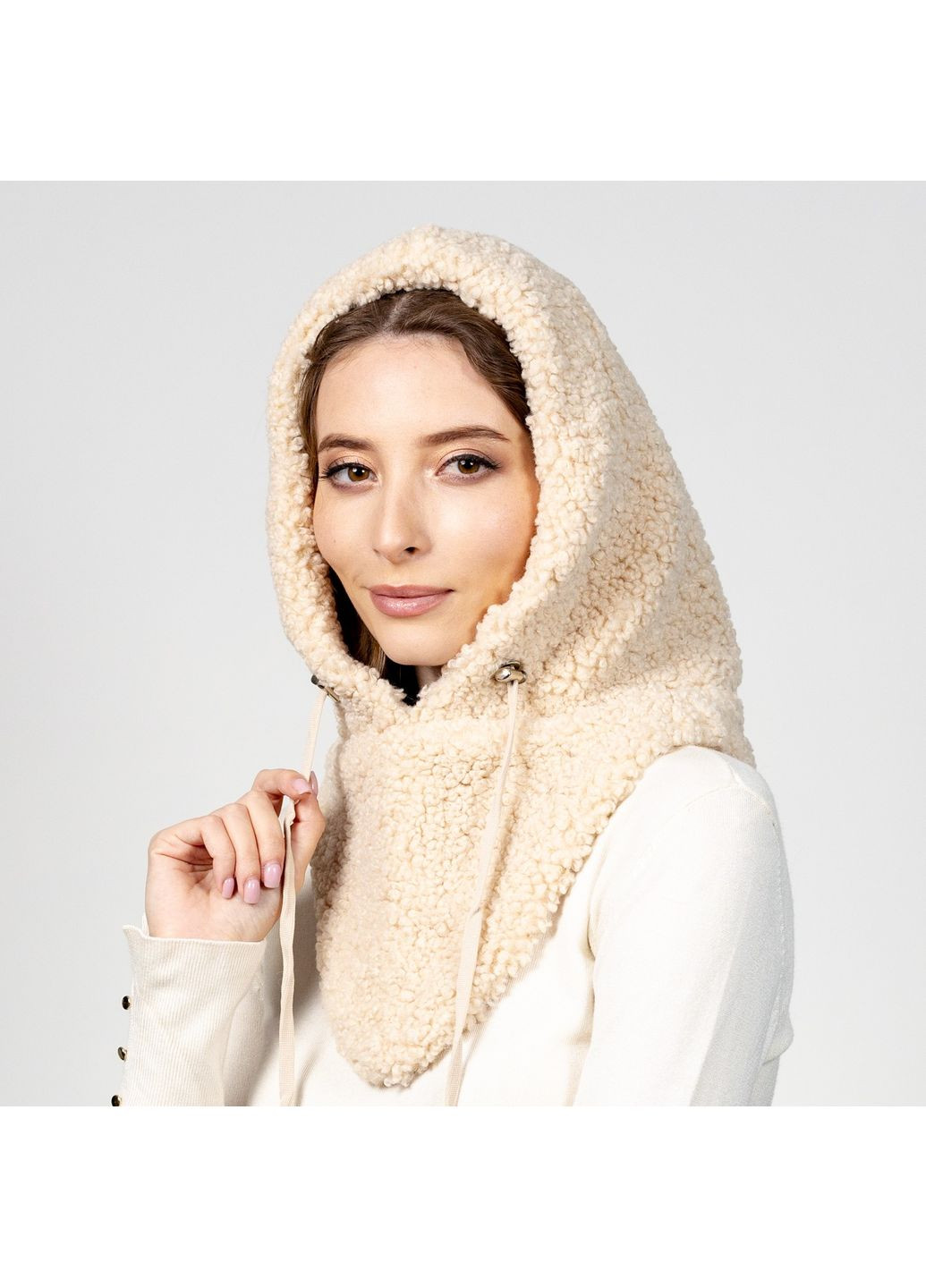 Капор женский искусственный мех каракуль бежевый МАЛЬВА LuckyLOOK 621-466 (322791349)