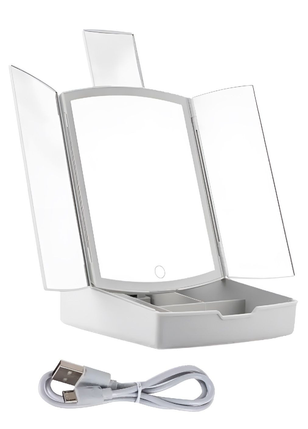 Зеркало для макияжа косметическое настольное тройное с подсветкой нишей под косметику украшения 26х24 см (480103-Prob) Белое Unbranded (329404869)