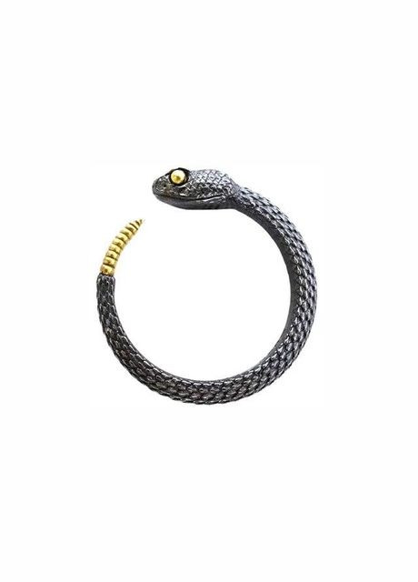 Мужское кольцо в виде змеи перстень черная гремучая змея с золотым хвостом размер регулируемый Fashion Jewelry (292861975)