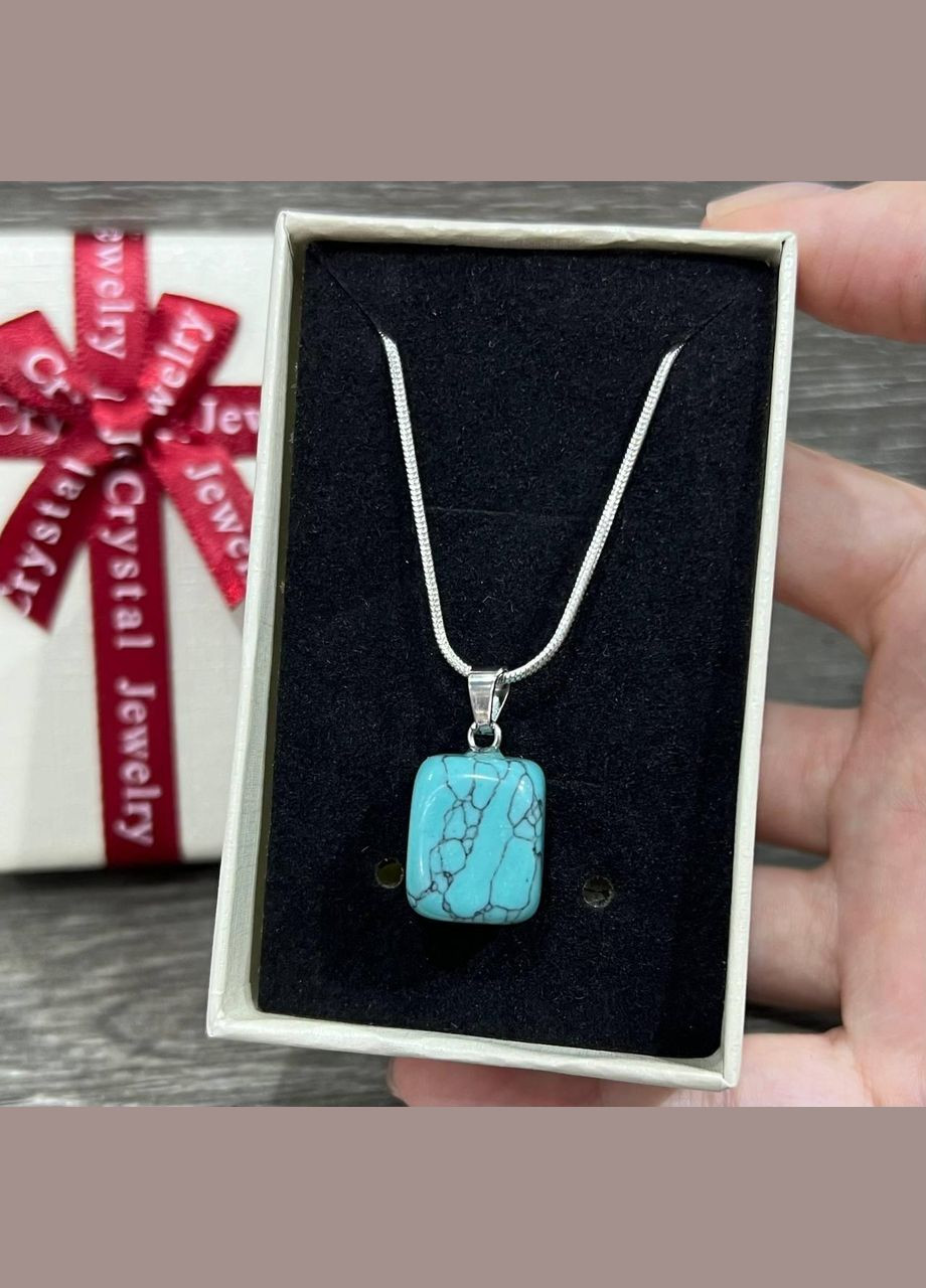 Подвеска с натуральным камнем Бирюза - кулон в форме "мини блок" на цепочке серебро в подарочной коробочке Овен (331291805)