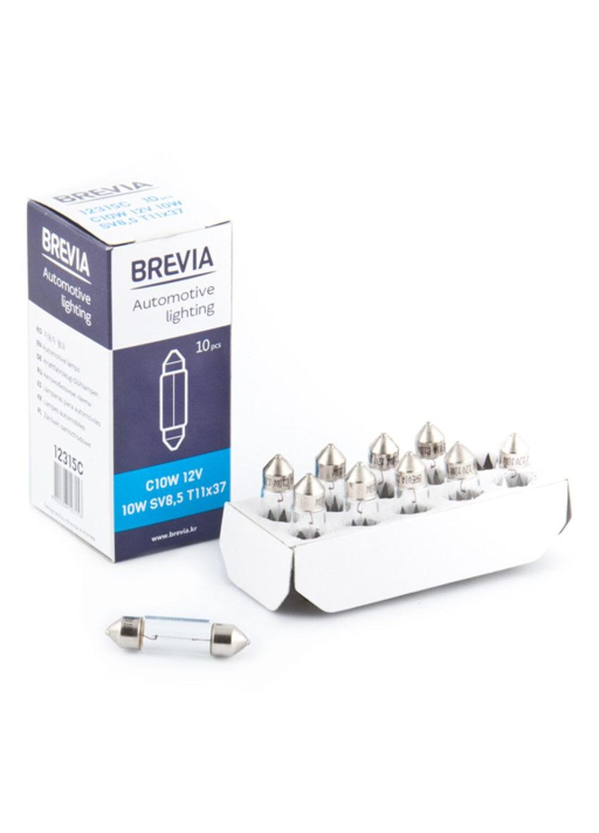Лампа розжарювання C10W 12 V 10 W SV8.5 T11x37 CP упаковка з 10 штук Brevia (279826626)