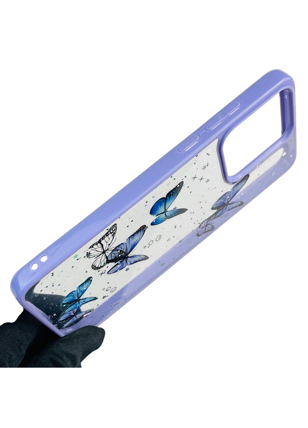 Чохол для Moto G84 (PAYM0011RS) з блискітками з метеликами на моторола г84 бузковий Motorola (366389588)