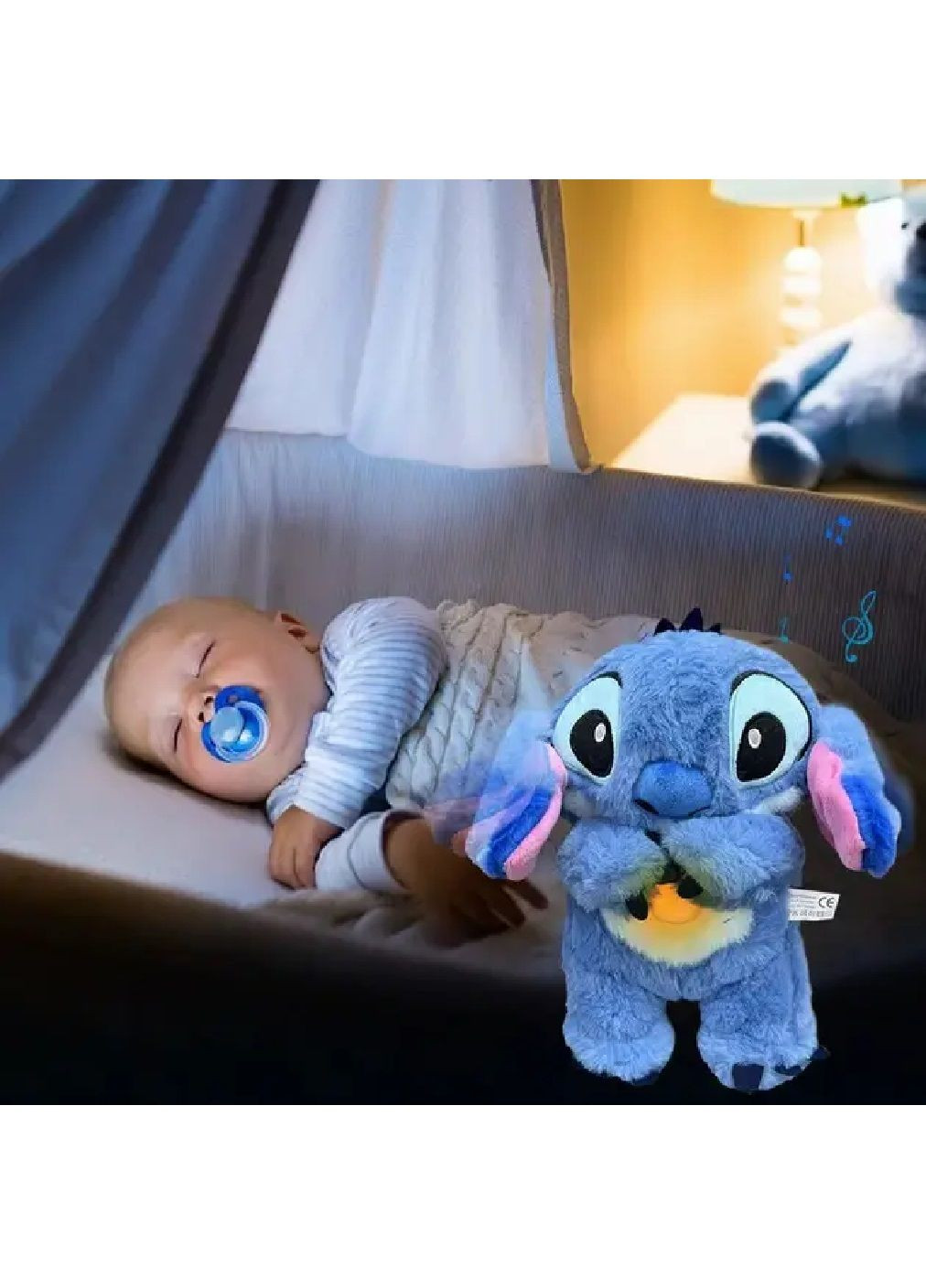 М'яка плюшева іграшка з музикою підсвіткою живленням від батарейок для дітей малюків 30 см (480585-Prob) Стіч Unbranded (338476637)