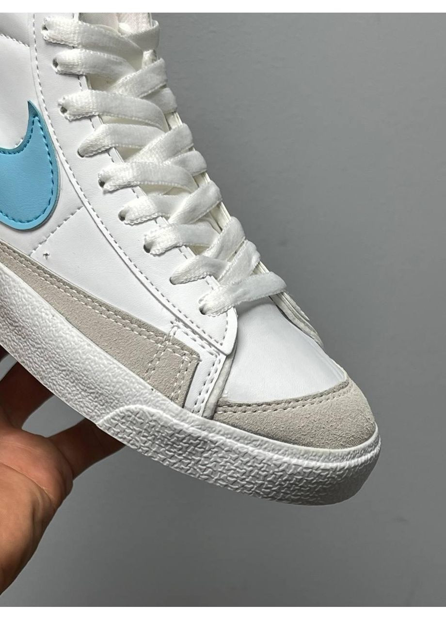 КРОССОВКИ ЖЕНСКИЕ NIKE BLAZER MID WHITE BLUE LOGO НАЙК БЛЕЙЗЕР No Brand белые демисезоны (367168725)