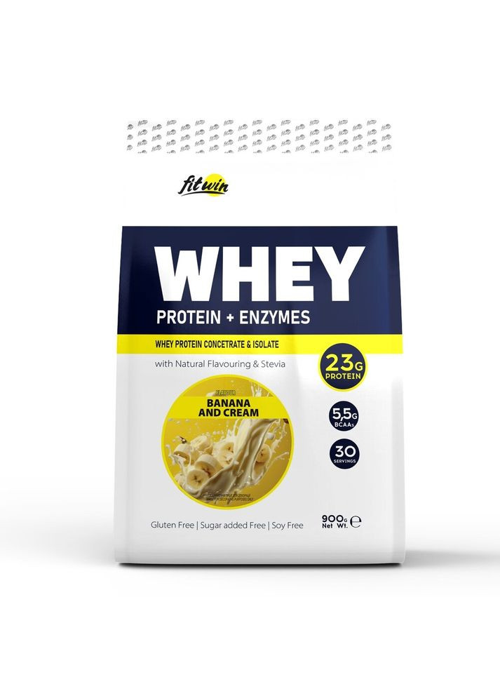 Протеїн Whey Protein + Enzymes, 900 грам - Банан із вершками FitWin (334705622)